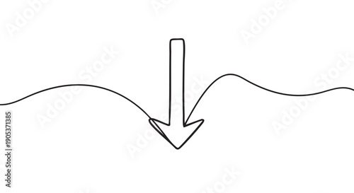 Continuous black hand-drawn wavy line forms a downward arrow, illustrating direction, flow, and connection with a simple, clean, and minimalist aesthetic