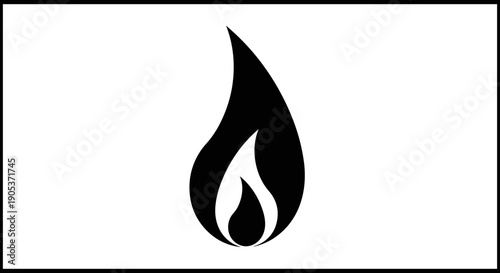 Simple Black Flame Icon on White Background 2.