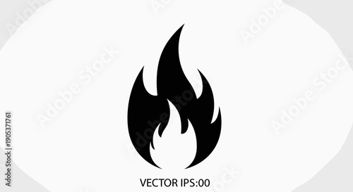 Simple Black Flame Icon on White Background.