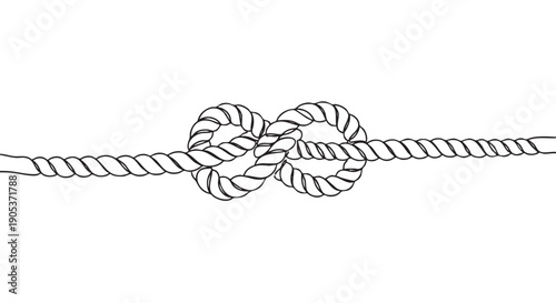 Simple black and white rope illustration depicts a classic figure-eight knot, symbolizing strength, connection, and security in a clean, graphic style