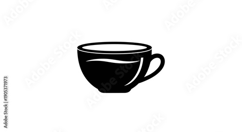 Simple Black Silhouette of a Coffee Cup with Beverage.
