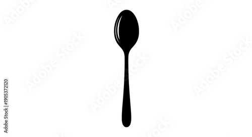 Simple Black Silhouette of a Spoon on a White Background.