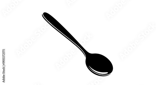 Simple Black Spoon Isolated on White Background.