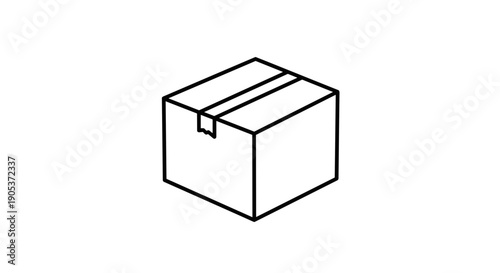 Simple Line Art Drawing of a Cardboard Shipping Box.