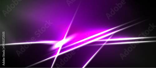 Abstract purple light streaks radiate from bright central point. Dark background emphasizes glowing lines, creating dynamic visual effect.