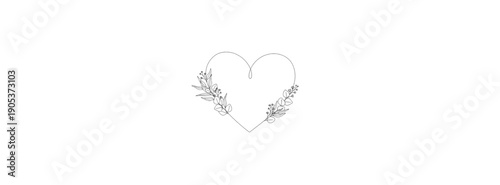A delicate heart-shaped outline adorned with minimalist floral elements
