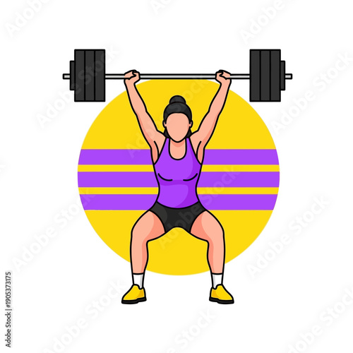 Female athlete finishing overhead barbell lift in fitness setting