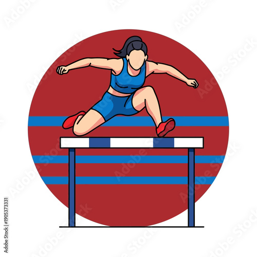 Female Athlete Clearing Hurdles in Track and Field Competition