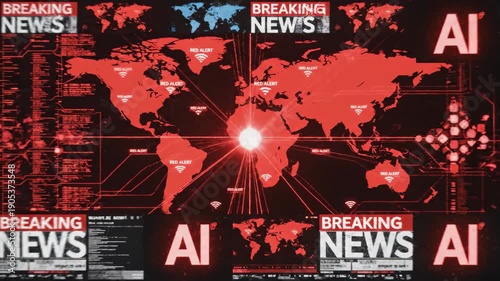 Abstract image depicting rogue AI trying to control world news