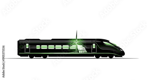 Sleek black futuristic highspeed train with glowing green interior details.