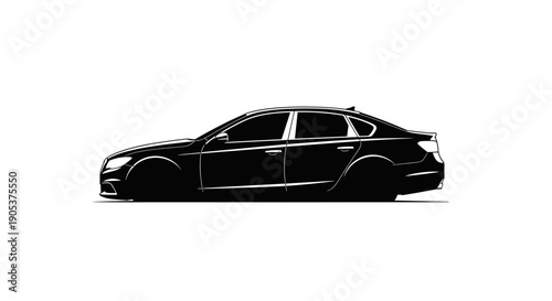 Sleek Black Sedan Car Silhouette Side View.