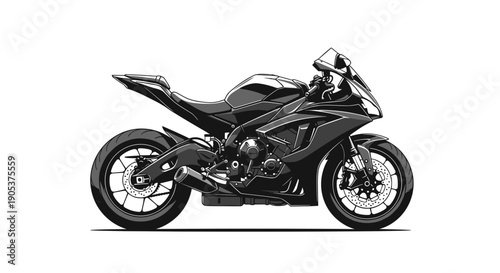 Sleek Black Sport Motorcycle Illustration Isolated on White.
