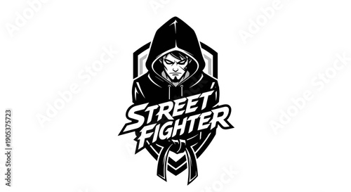 Street Fighter Character Emblem with Hooded Figure.