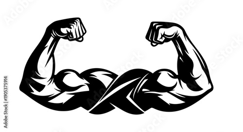 Strong Biceps Flexing Muscular Arms Silhouette.
