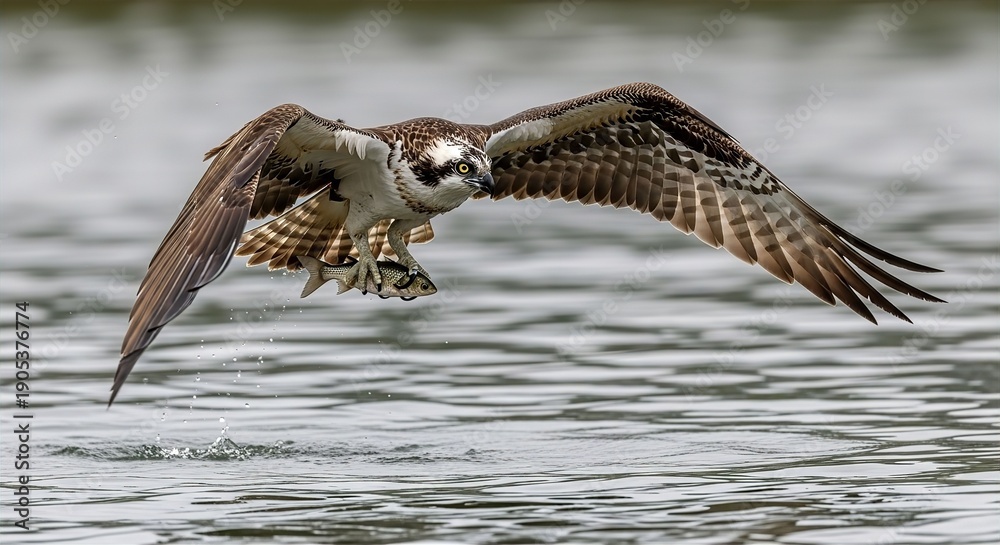 Obraz premium Osprey Carrying Fish Over Calm Lake