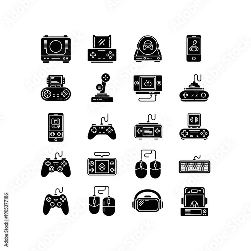 Collection of Gaming Devices and Accessories Silhouette Icons.