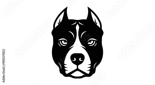 Stylized Black and White Pitbull Dog Head Graphic.