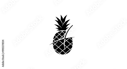 Stylized Black and White Pineapple with Abstract Design.