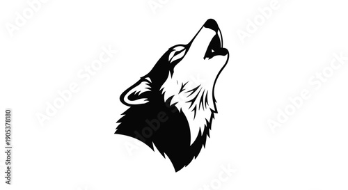Stylized Black and White Wolf Howling Head Silhouette.