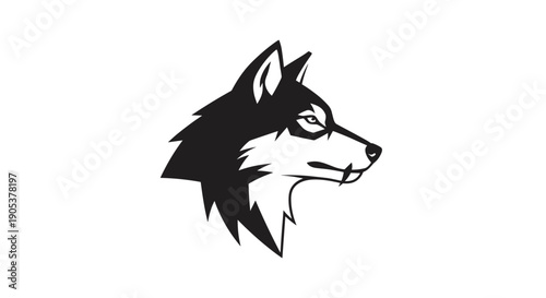 Stylized Black and White Wolf Head Logo Design.