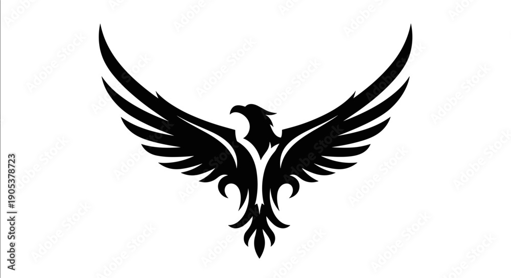 Obraz premium Stylized Black Phoenix Bird Emblem with Spread Wings.