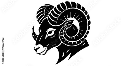 Stylized Black Ram Head Zodiac Symbol Aries.