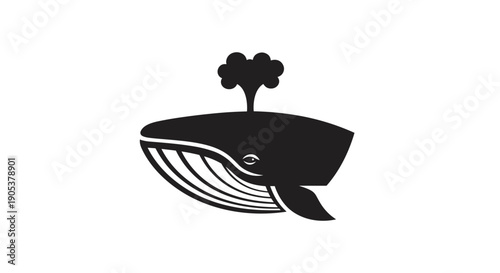 Stylized Black Silhouette of a Whale Spouting Water.