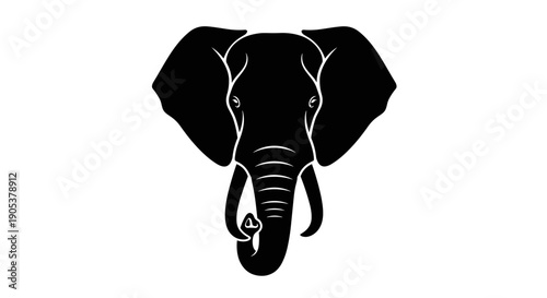 Stylized Black Silhouette of an Elephant Head Facing Forward.