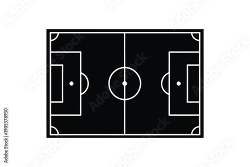 Aerial view of soccer football field pitch layout silhouette with line markings on white background thumbnail