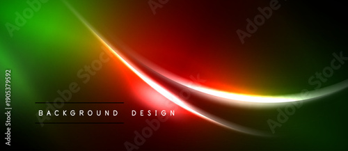 Abstract vibrant background. Smooth gradients blend green, red, yellow hues. Dynamic curves create modern visual effect.