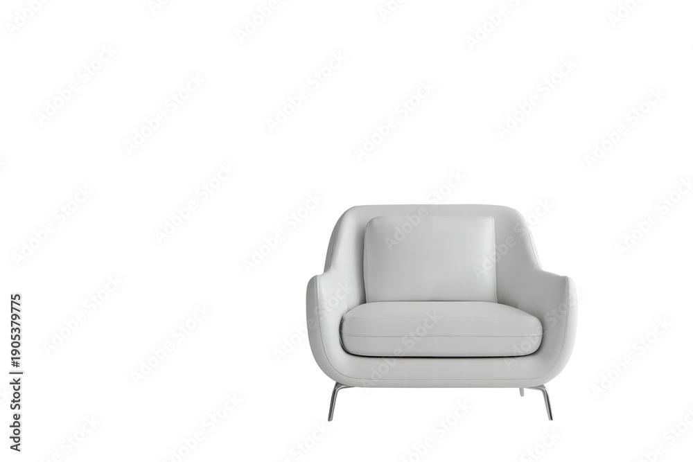 Fototapeta premium A white chair is sitting in a room with a white wall. The chair is empty and has a pillow on it. The room is very clean and simple, with no other furniture or decorations, png