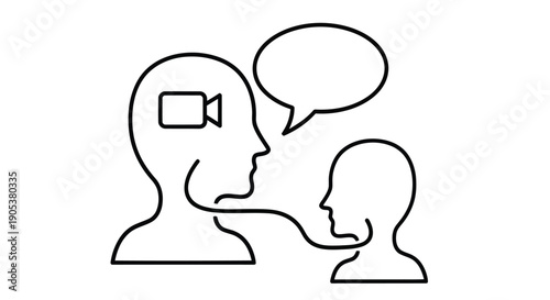 Two profile faces in conversation with a speech bubble simple line art