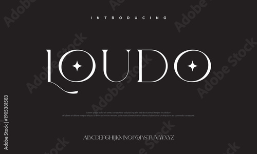 LOUDO typography design: The artistic beauty of typography. A modern typeface design with elegant letters and design elements, set against a dark background.