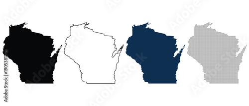 Wisconsin Map Silhouettes and Outline Variations Collection
