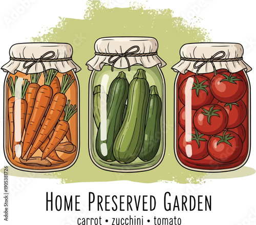 Home Preserved Garden: Colorful Jars of Carrots, Zucchini, and Tomatoes for Seasonal Cooking
