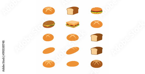 Bread variety flat vector icon set for food category and labeling use