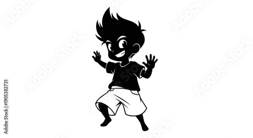 Stylized Silhouette of a Playful Young Boy.