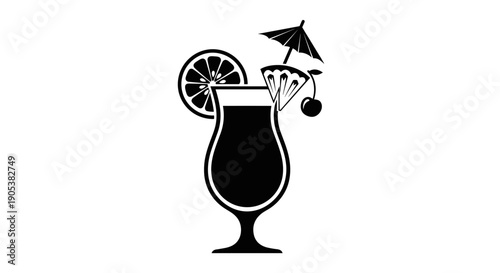 Stylized Silhouette of a Tropical Cocktail with Garnishes.
