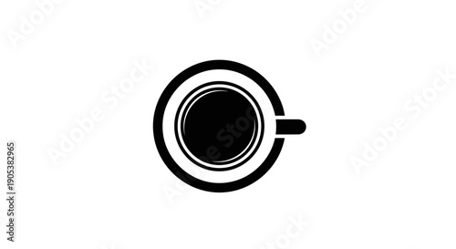 Top View Black Silhouette of Coffee Cup and Saucer.