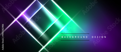 Abstract geometric background. Vibrant green, purple gradients create dynamic lines, squares. Modern design, sleek presentation.