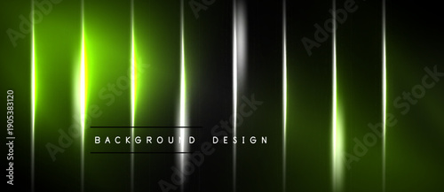 Abstract neon lines create dynamic background. Gradient transitions from green to black. Text reads background design. Minimalist, modern aesthetic.