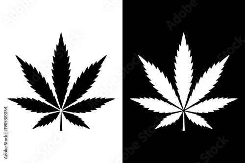 Cannabis Plant Leaf Symbol. Minimal Monochrome Vector Icon on White Background