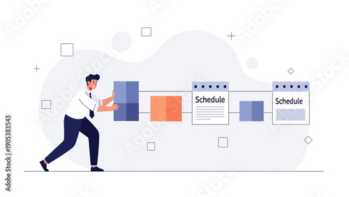 Businessman organizing project timeline with calendar and blocks