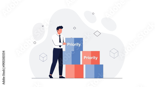 Businessman arranging priority blocks, business strategy, planning, ranking