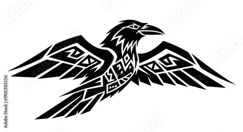 Tribal Raven Bird Tattoo Design Illustration.