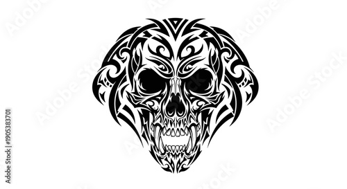 Tribal Skull Tattoo Design Black and White 1.