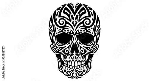 Tribal Skull Tattoo Design Black White.