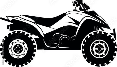 ATV quad bike silhouette vector illustration, off road vehicle graphic design, all terrain motorcycle icon, extreme sports transportation illustration isolated on white