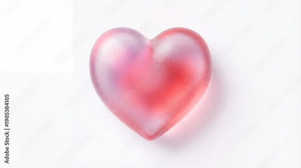 Fototapeta premium Glowing Pink Translucent Glass Heart on White