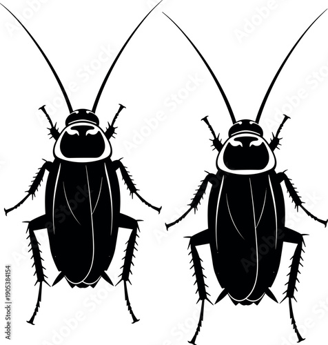 Cockroach silhouette vector illustration, insect pest icon design, black bug symbol isolated, minimalist roach graphic for pest control branding concept